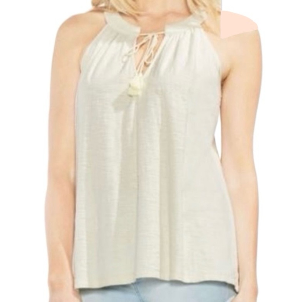 Vince Camuto Ivory Tassel Keyhole Neck Tank Top